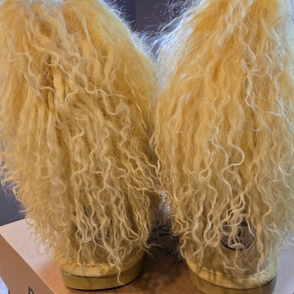 New Bearpaw Boo Boots Leather Suede Long Fur Sheepskin Women's Yellow Size 9 NEW - Picture 8 of 13